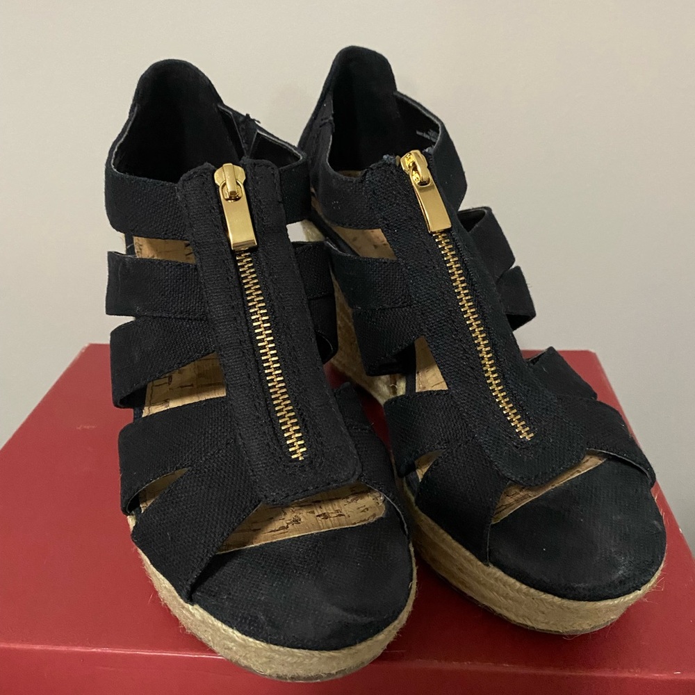 Black Wedges with Gold Hardware